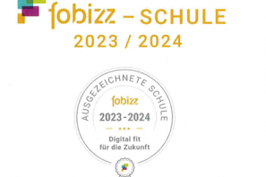 Das Bils zeigt das Zertifikat, dass die Liboriusschule als Fobizz Schule 2023/24 ausgezeivhnet wurde